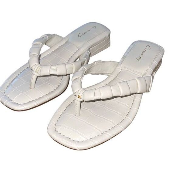 Circus NY By Sam Edelman Womens Croc Embossed Jacinda Flipflop Sandal Ivory Sz 7 - Picture 1 of 5